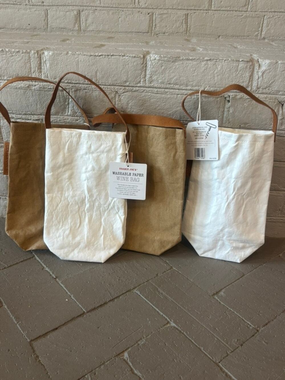 New Lot of 4 Trader Joe’s Washable Paper Wine Bag Limited Edition Reusable Tote